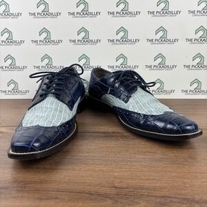 Stacy Adams Mens Wingtip Oxford Shoes Navy Blue‎ Croc Patter Leather Size 8.5M